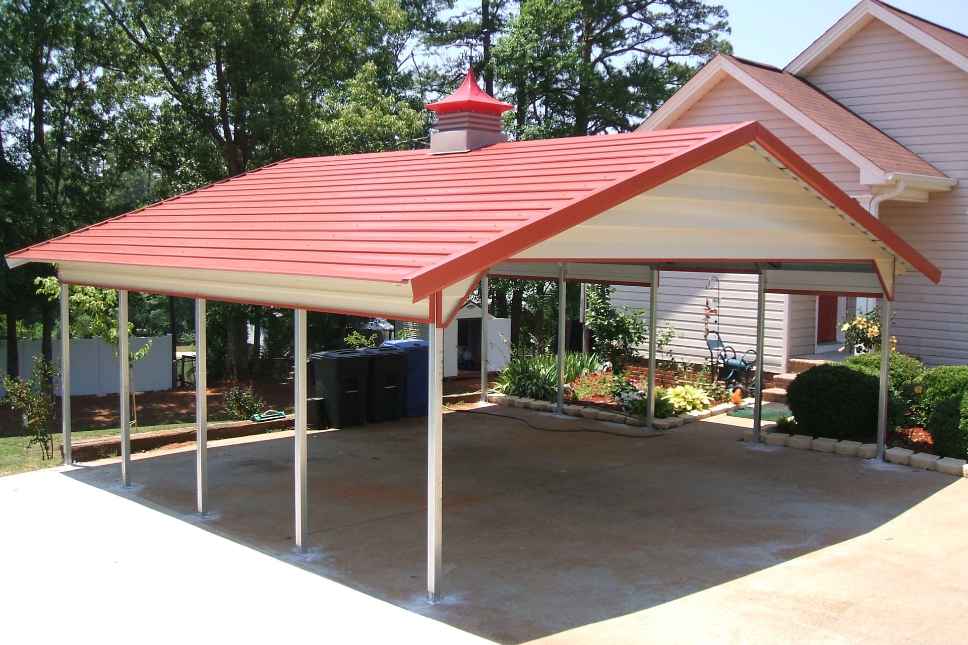 exterior of a red 1 car carports in for sale in Abbeville SC